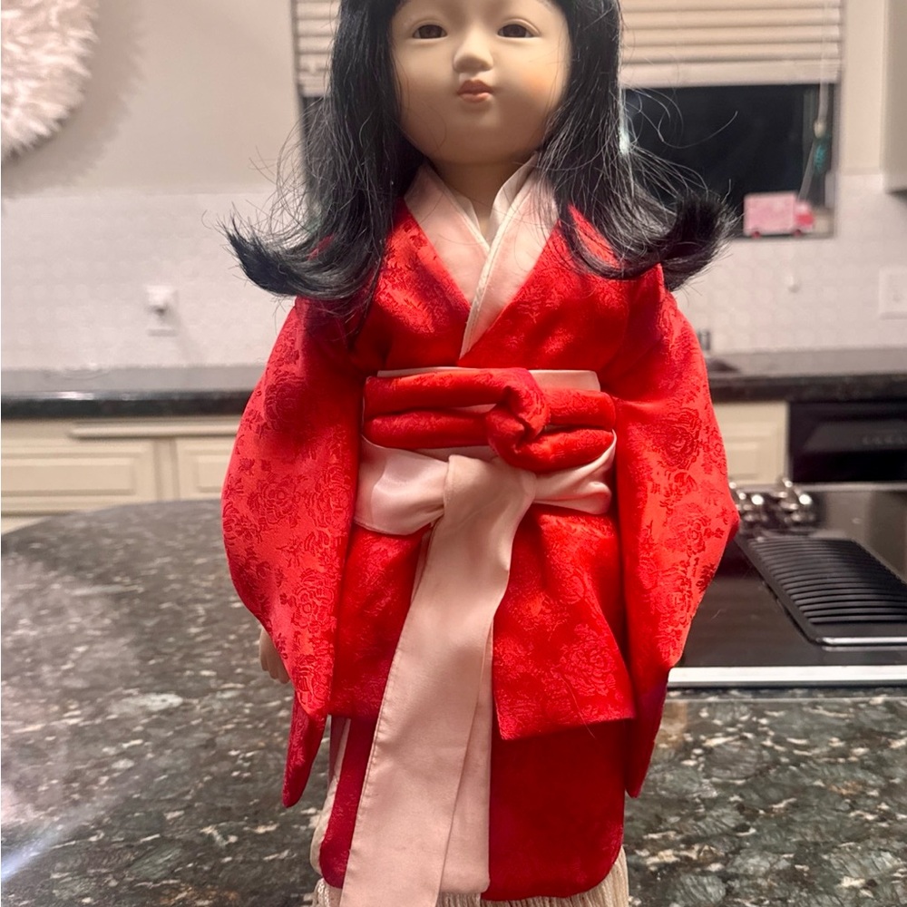 Vintage NARCO Japan Kimono Doll | Showa Era Japanese Display Doll Red Silk Robe